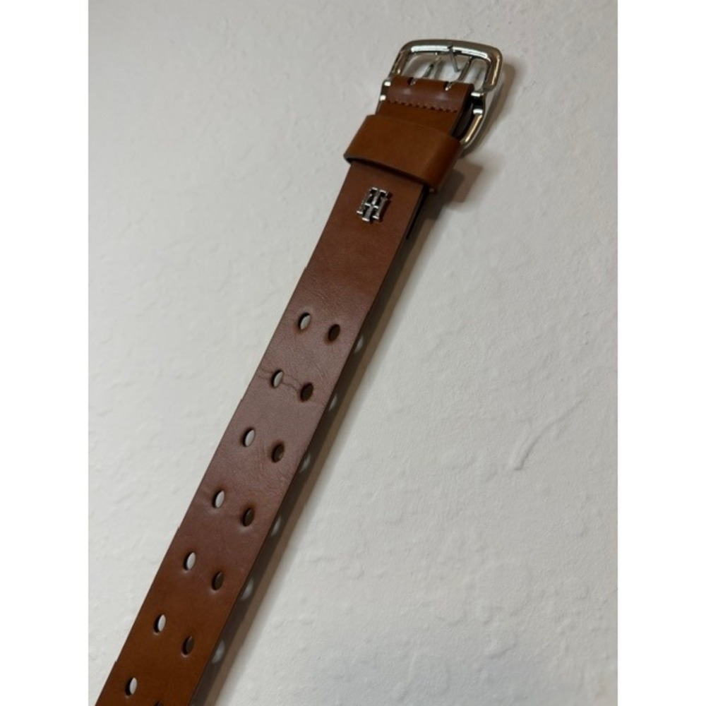 Tommy Hilfiger Mens Cognac Brown Leather Double Prong Belt 13HP020015 MD